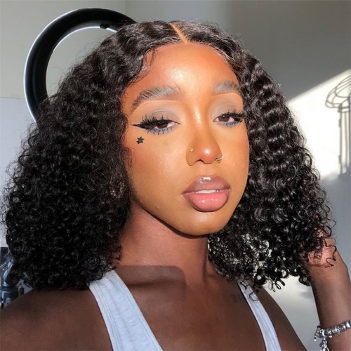 Double Drawn Pissy Curly 4x4 Closure Wig Made By Bundles With Closure | Human Hair Wig | Lace Front